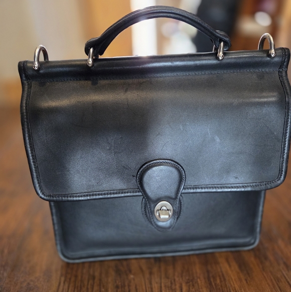 Rare Vintage Coach Willis Black Leather Satchel Turnlock USA Made - Picture 5 of 11